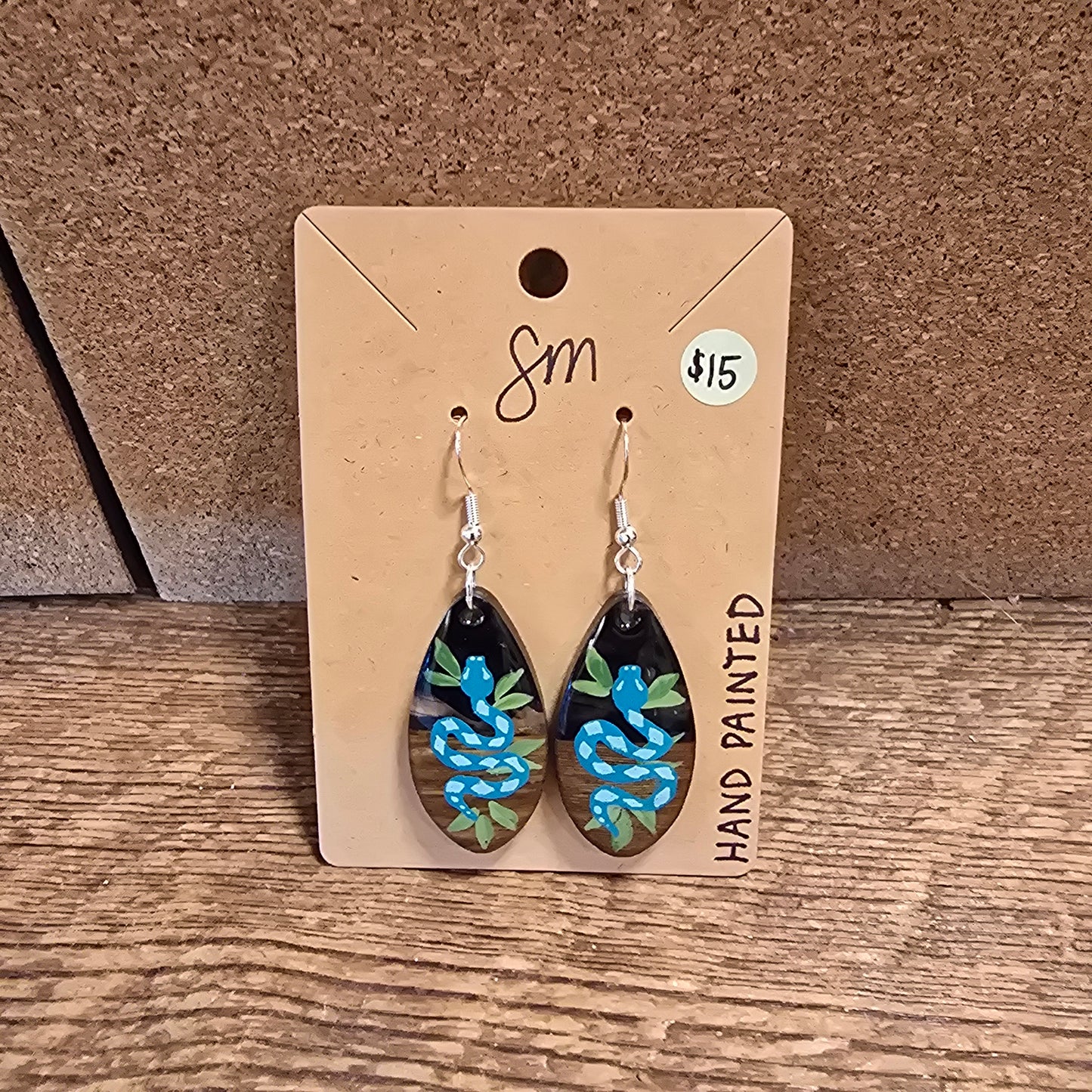 Blue Snake Painted Earrings