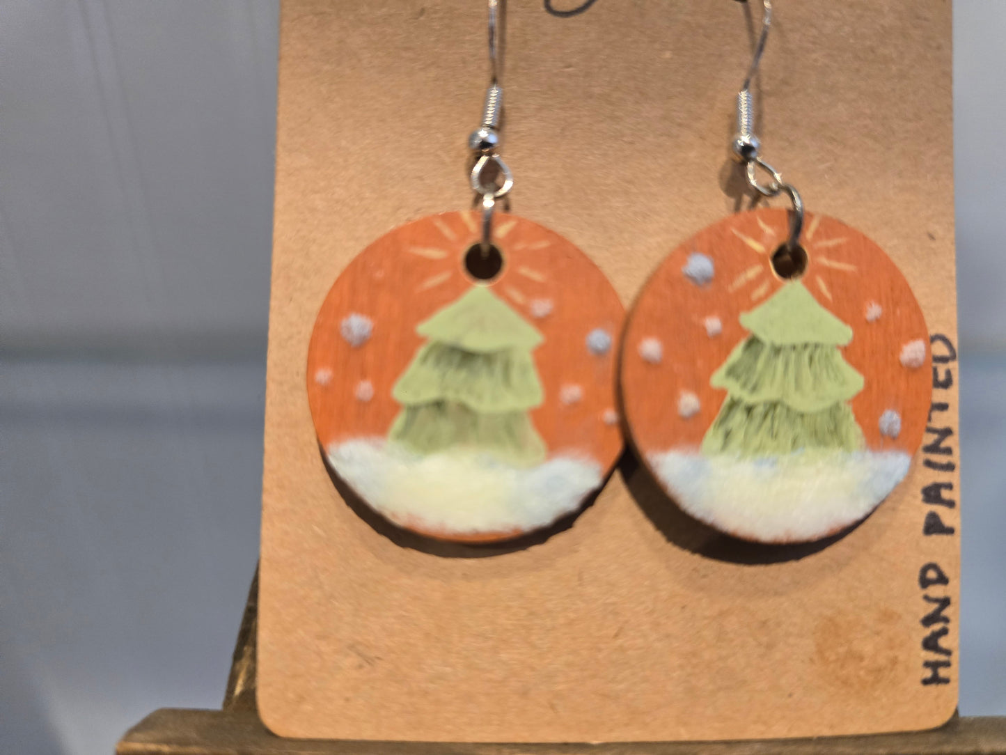 Christmas Tree Painted Earrings