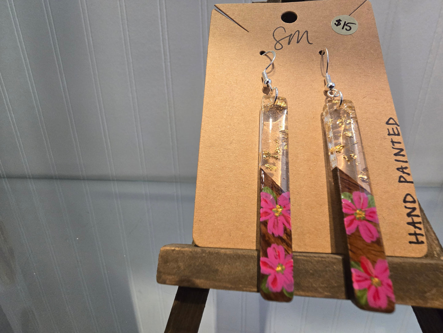 Pink Flower Painted Earrings