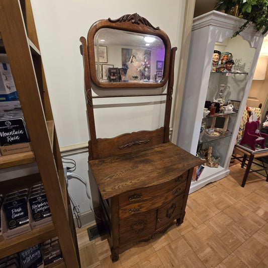 Antique Oak Wash Stand with Mirror