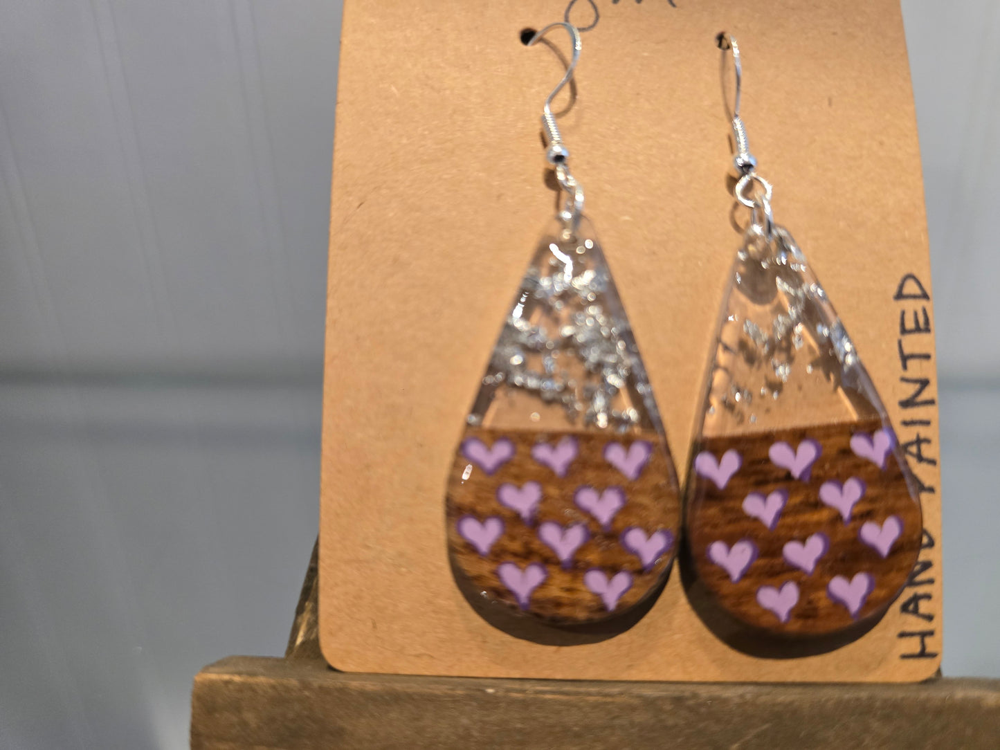 Purple Heart Painted Earrings