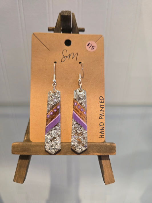 Purple Abstract Painted Earrings
