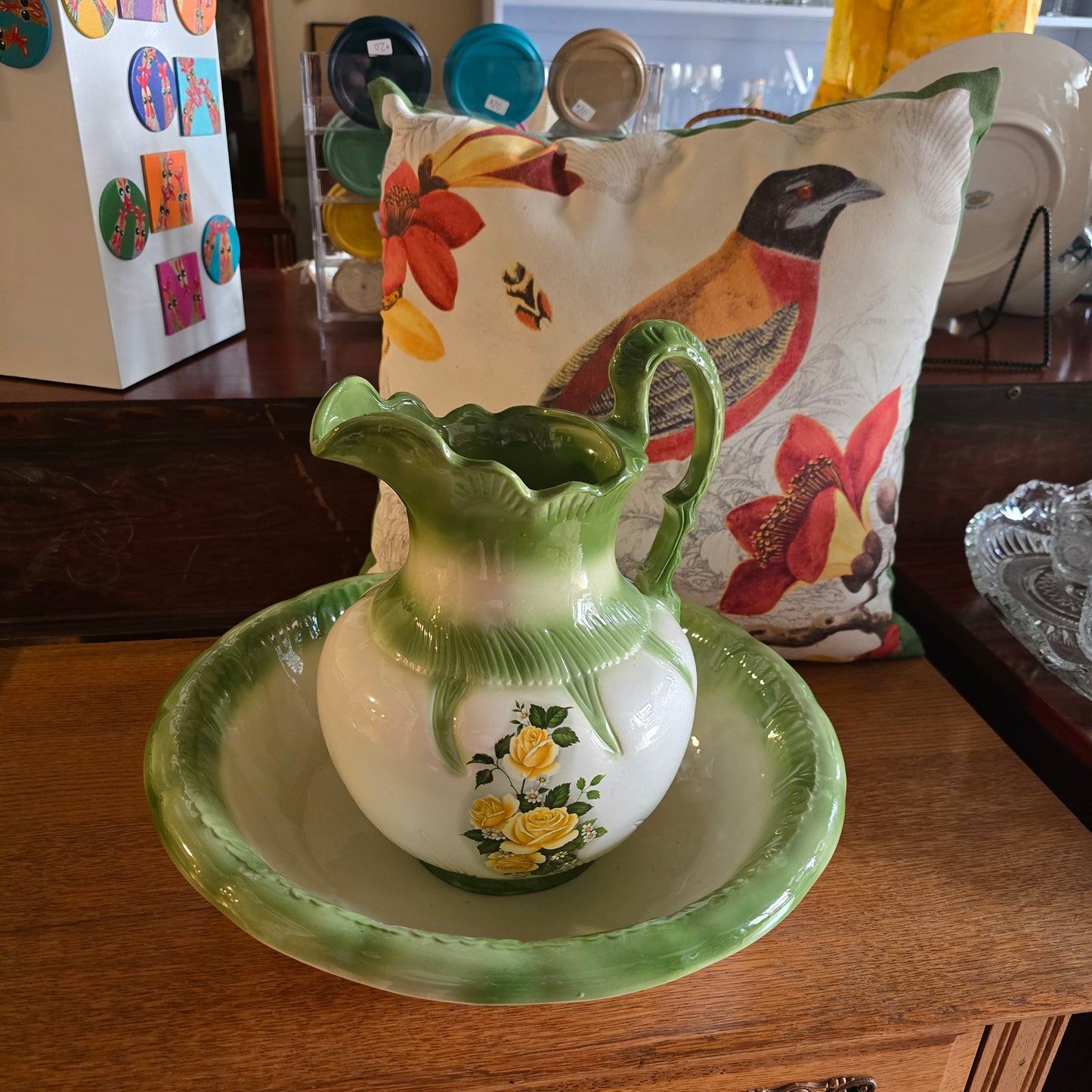 Green Wash Bowl and Pitcher