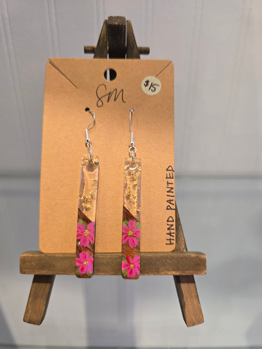 Pink Flower Painted Earrings