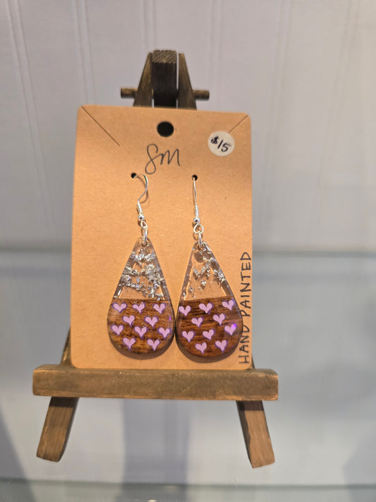 Purple Heart Painted Earrings