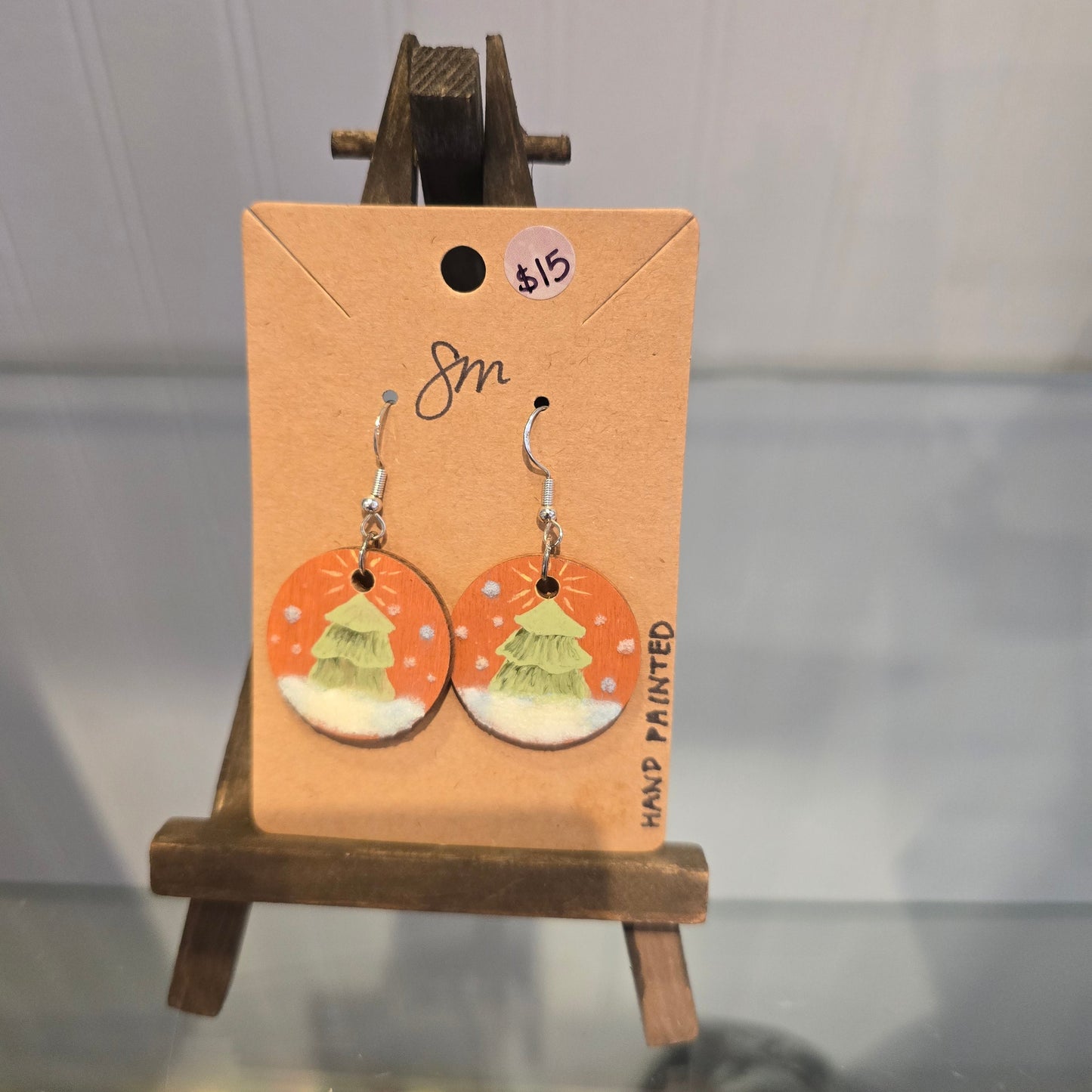 Christmas Tree Painted Earrings